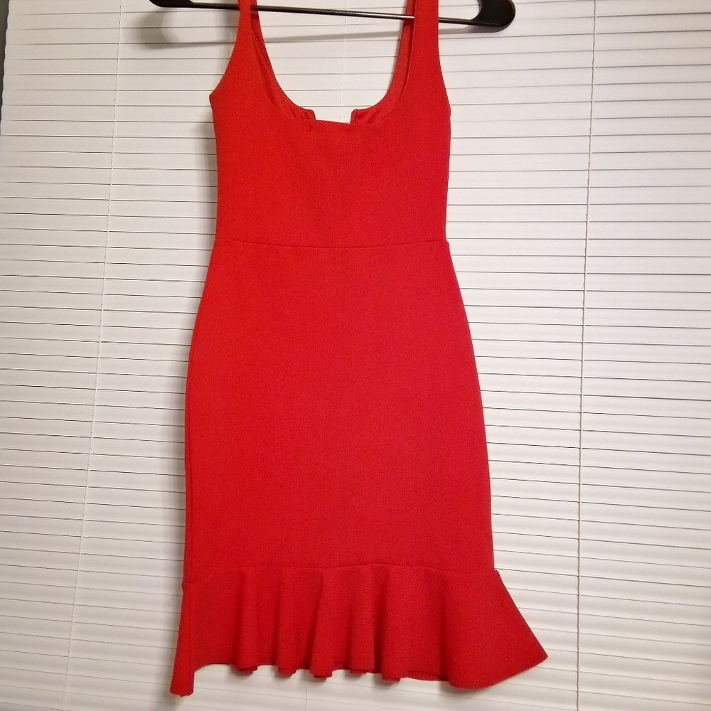 Brand New Red V Frill Hem Bodycon Dress by PRETTYLITTLETHING